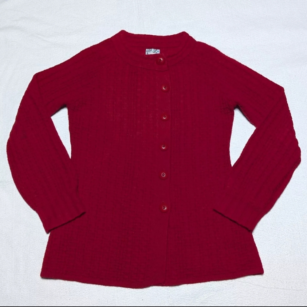 Anthropologie Tabitha Button Cardigan Sweater Womens Large Cable Knit Red Wool